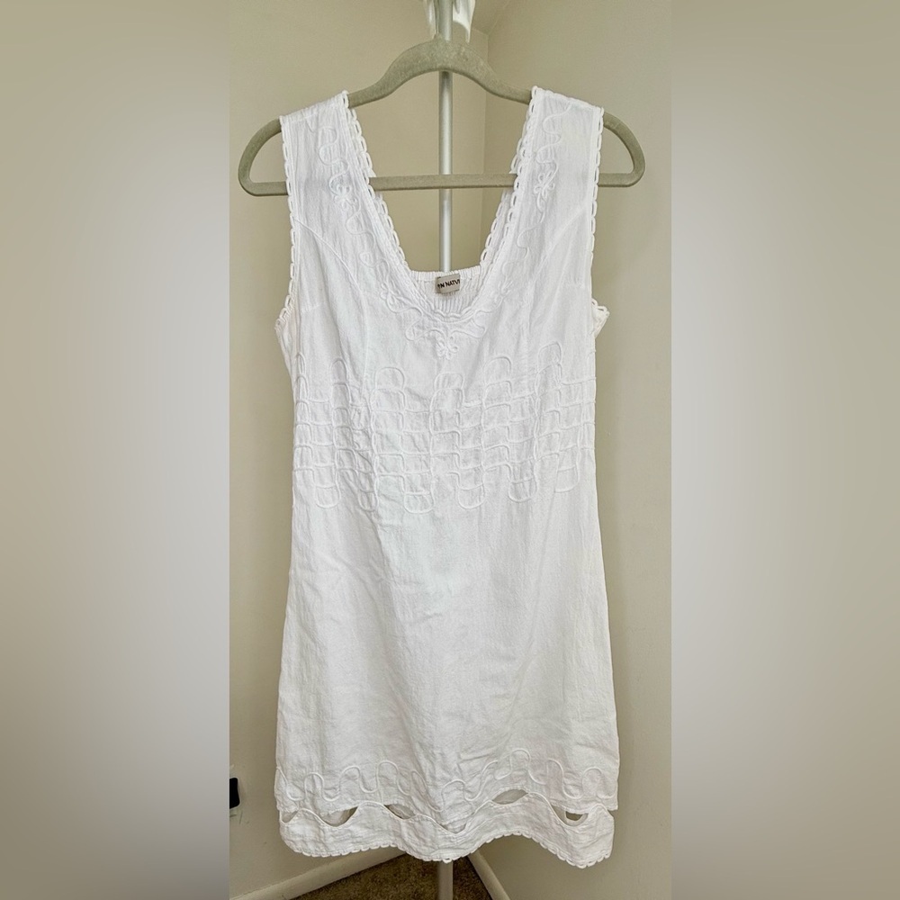 Cotton Natural White Summer Preppy Classic Resort dress V neck sleeveless med - Picture 4 of 15